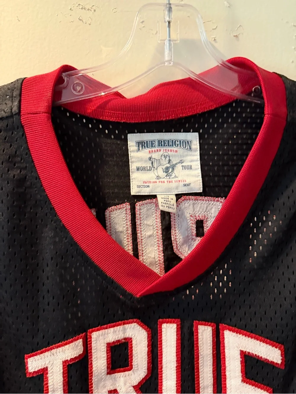 True Religion Black and Red Mesh Team Jersey